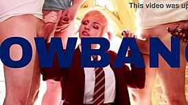 Two Sexy Nurses Rip Uniforms For Patient's Huge Cock Blowjob Cum Swallow And FFM Threesome Treatment!