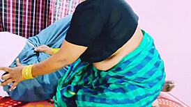 Indian aunty wife and husband deliver dirty telugu talk in threesome double blowjob action