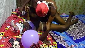 Christmas Fun Brings Skinny Ebony Teen Doggystyle Creampie Joy