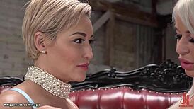 milf lesbian whips bound slave's ass then fucks anal hard!!