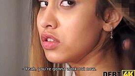 Debt4k Babe Tattooed Leg Pierced Nipples Fucked Rough on Couch by Angry Collector