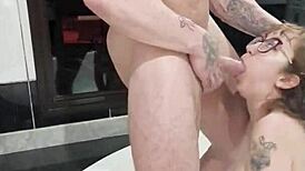 sexy ginger pawg nerd begs hung biker for rough backyard anal