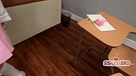 hot teacher catches step siblings fucking leading to steamy group detention threesome