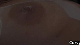 curvy blonde gets slippery massage in sheer bodysuit tease
