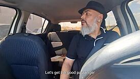 hey naked uber chick blows me then rides cock hard outside. she moans and cums swallowing load