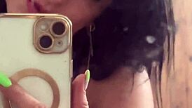 milf housewife teases her big tits in blue lace then squirts all over the mirror dirty talk