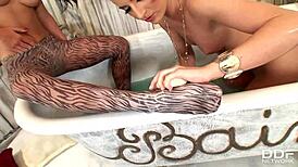Pantyhose Lesbians Mya Diamond and Lepidoptera Grind Feet Nonstop