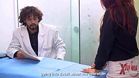 redhead teen rides surgeon's huge cock after plastic surgery session