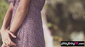 😍 glamorous russian blonde milf oksana chucha strips clothes outdoors showing natural shaved tits and pussy