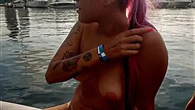 What happens when latina cousin skips swimsuit at outdoor pool?