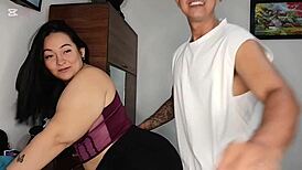 horny plump girlfriend sneaks porn video shoot with lover as clueless boyfriend stays home. she spreads juicy ass for rough doggystyle cum