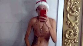 Brazilian Tattoo Chick Jerks Off Before Christmas Dinner