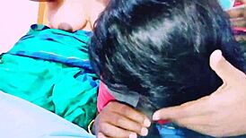 Indian aunty wife and husband deliver dirty telugu talk in threesome double blowjob action