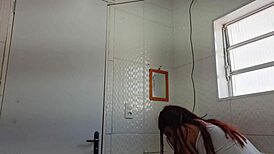 brunette big ass babe blows in public bathroom