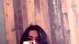 milf housewife teases her big tits in blue lace then squirts all over the mirror dirty talk