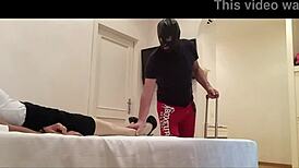 Tied petite Latina milf in heels stockings screams rough pounding