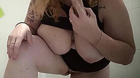 gorgeous stepsis masturbates vibrator in public toilet