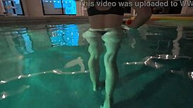 horny petite wife fingers pussy late night pool orgasm solo slut