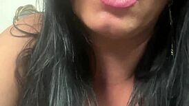 milf housewife teases her big tits in blue lace then squirts all over the mirror dirty talk