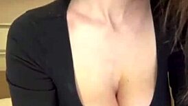 Stepmother exposes her massive milky natural tits during webcam massage session for stepson