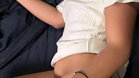 Petite Thai teen's tight pussy stretched by huge white cock ending in creampie