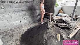horny couple flashes big asses then submits to rough outdoor anal creampie domination on construction site