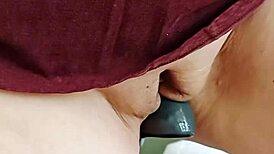 mature wife flashes her huge shaved pussy lips and cameltoe