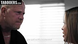 Alina Lopez begs old man to breed her shaved teen pussy bent over in rough doggystyle creampie