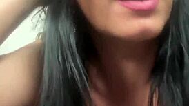 milf housewife teases her big tits in blue lace then squirts all over the mirror dirty talk