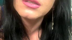 milf housewife teases her big tits in blue lace then squirts all over the mirror dirty talk