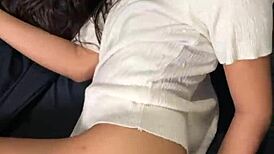 Petite Thai teen's tight pussy stretched by huge white cock ending in creampie