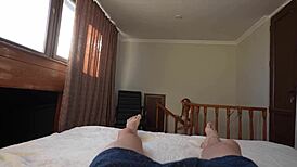 pov step sis teases with her wet pussy ride but squirting makes it go all wrong