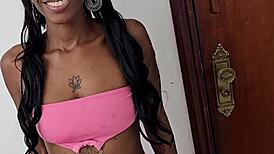 Skinny Brazilian milf screams gaping anal on black cock close-up