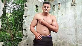 yo yuri gaucho jerks his huge hairy cock to ease that tension