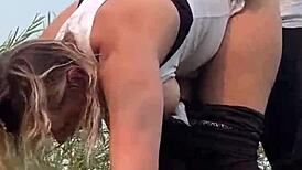 curvy couple risks rough outdoor sex in park almost getting caught by passersby