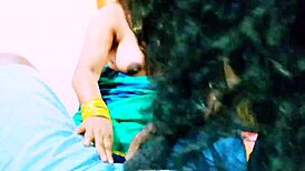 Indian aunty wife and husband deliver dirty telugu talk in threesome double blowjob action