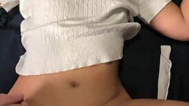 Petite Thai teen's tight pussy stretched by huge white cock ending in creampie