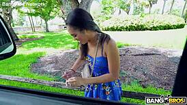 Blasian squirter brunette goes crazy with shaved pussy creampie explosion