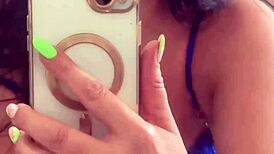 milf housewife teases her big tits in blue lace then squirts all over the mirror dirty talk