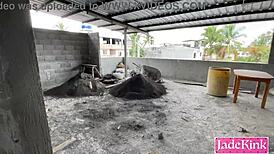 horny couple flashes big asses then submits to rough outdoor anal creampie domination on construction site