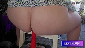 Curvy Babe Clothed Chair Dildo Ride Cowgirl Orgasm