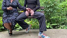 so the horny mother-in-law sneaks outdoors, milks son-in-law's huge load for her watching cuck hubby with those big natural tits bouncing