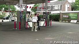 super pregnant babe bangs two cocks at gas station outdoors