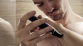 trimming sweaty hairy armpits chest arms post-gym for photoshoot prep