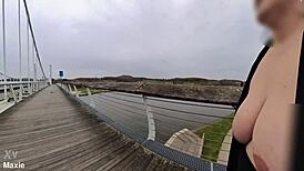 watch my huge saggy natural tits flash wild on the public bridge