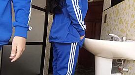 schoolgirl gets grabbed for quick tight pussy fuck in the school bathroom toilet