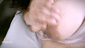 Curvy babe with huge natural tits wakes horny and fingers her wet hairy pussy close-up