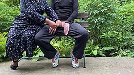 so the horny mother-in-law sneaks outdoors, milks son-in-law's huge load for her watching cuck hubby with those big natural tits bouncing