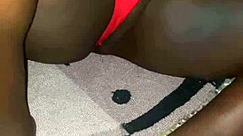 Red Thong Tease Voyeur Pornstar Fingers Trimmed Pussy in Bedroom