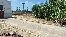 extreme risky park flash i whip out cock she jerks cum on tits